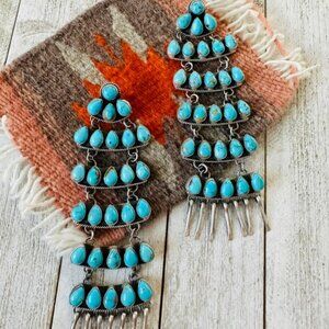 Navajo Turquoise & Sterling Silver Chandelier Dangle Earrings